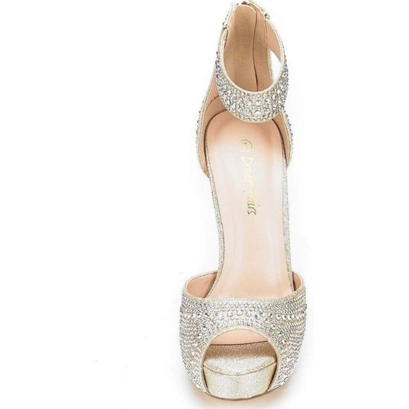 New Dream Pairs Platform Gladiator Stiletto 10 Gold Shine Glitter Shiny  Heel 5” - Picture 3 of 8